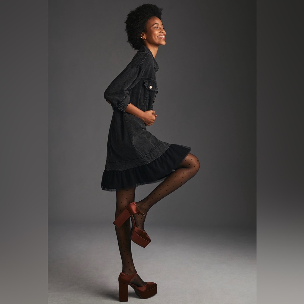 Pilcro Tulle & Denim Shirt Dress
